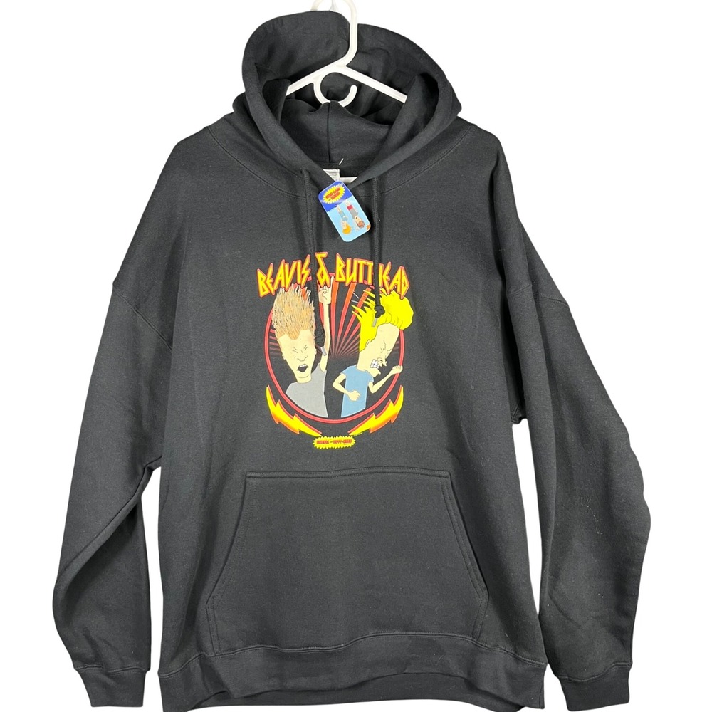 Brisco Brands Beavis and Butt-Head Hoodie Mens XL Black Graphic Sweatshirt NEW